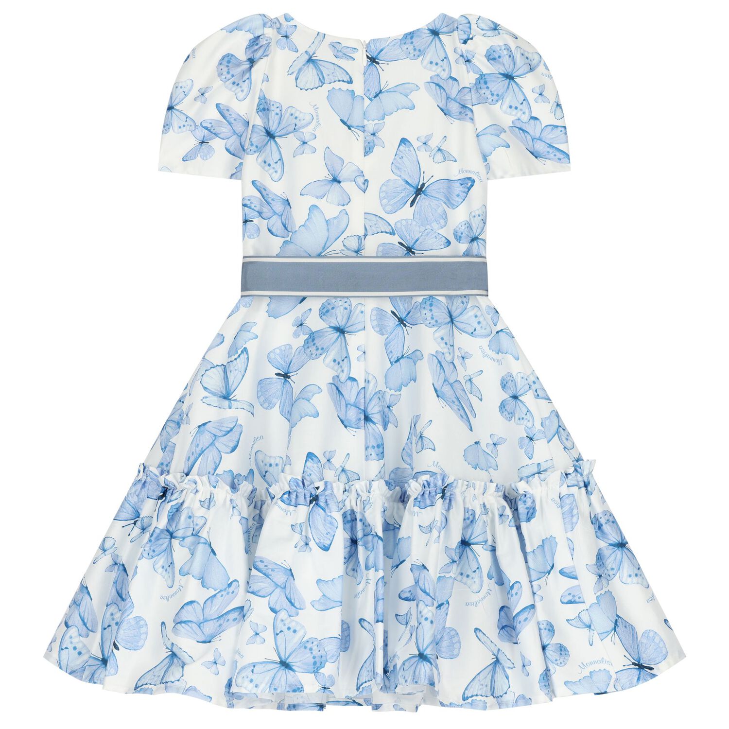 Girls White & Blue Butterfly Dress, 1, hi-res image number null