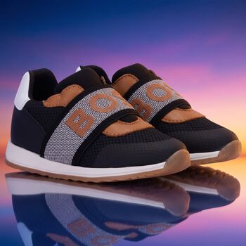Boys Black Logo Trainers