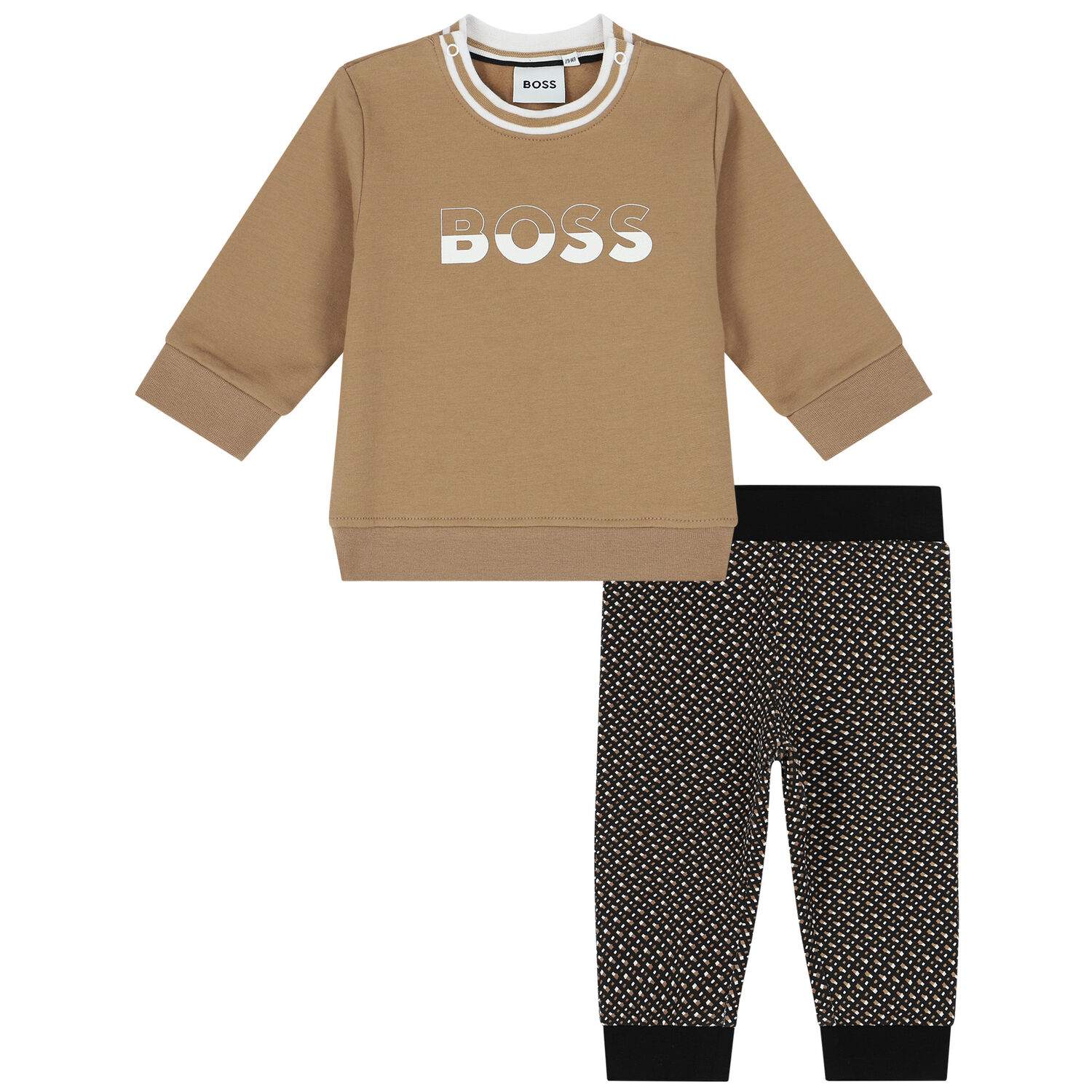 Baby Boys Beige & Black Logo Tracksuit, 1, hi-res