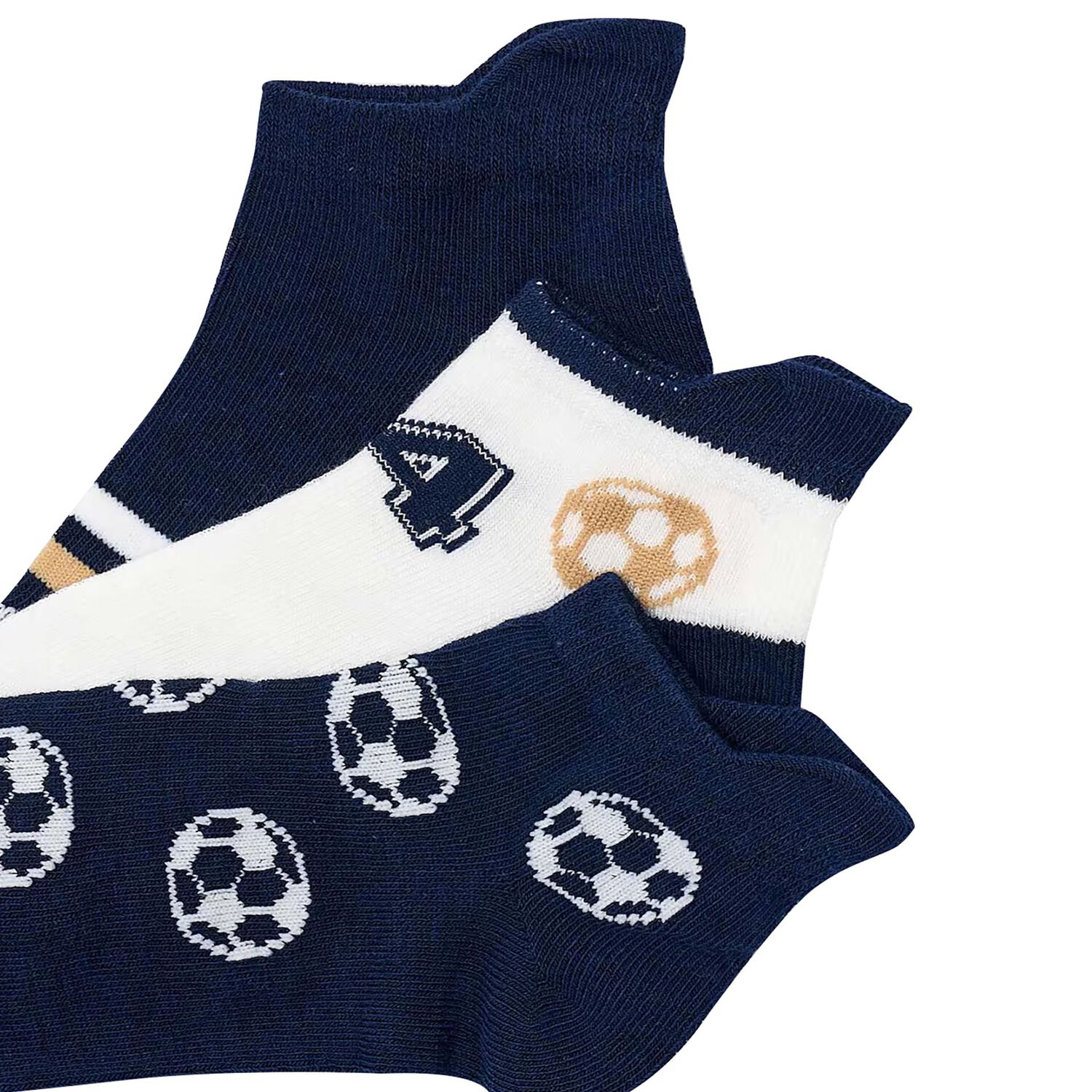 Boys Navy Blue & White Socks (3 Pack) , 1, hi-res