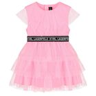 Girls Pink Logo Tulle Dress, 1, hi-res