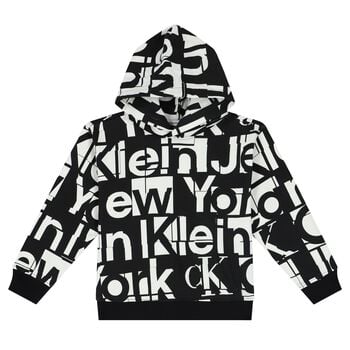 Boys Black & White Logo Hooded Top