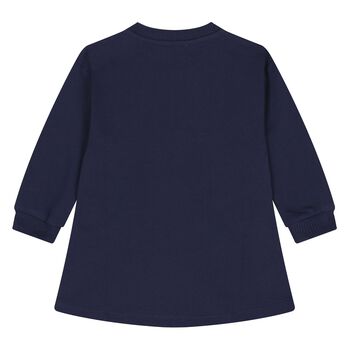 Younger Girls Navy Blue Teddy Bear Logo Dress