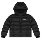 Boys Black Aston Martin Logo Puffer Jacket, 1, hi-res