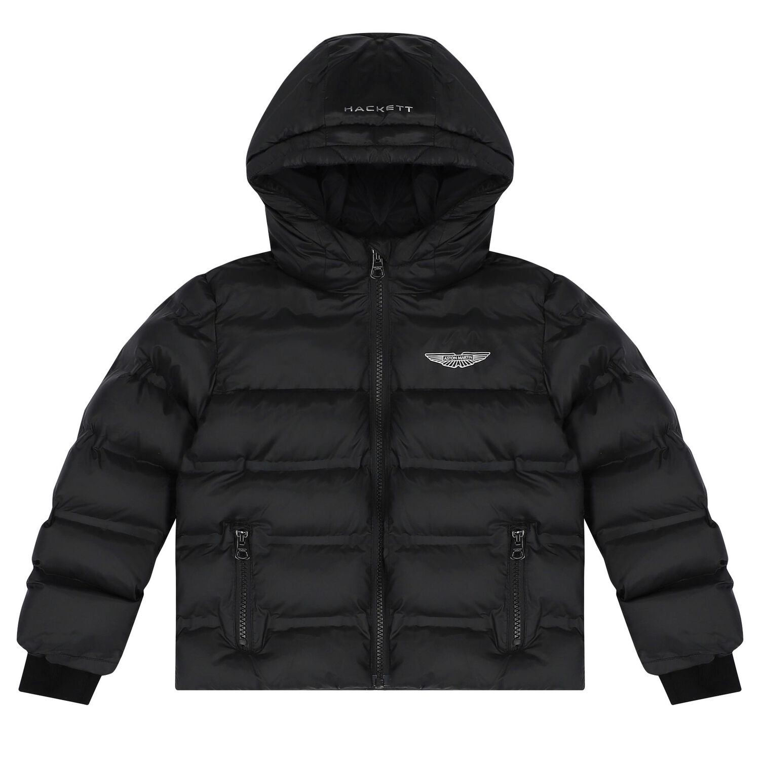 Boys Black Aston Martin Logo Puffer Jacket, 1, hi-res