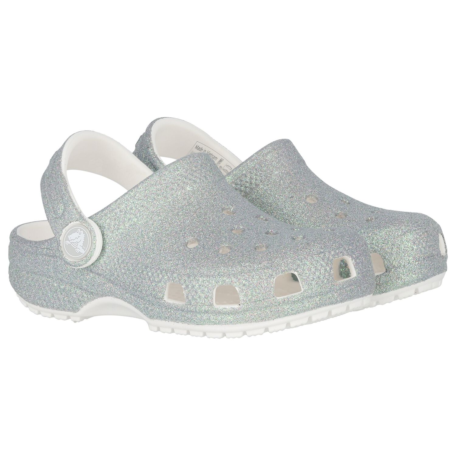 Girls Silver Iridescent Glitter Classic Clogs Sandals, 1, hi-res image number null