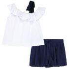 Girls White & Navy Blue Top & Shorts, 1, hi-res