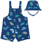 Baby Boys Blue Dinosaur Dungaree & Hat Set, 1, hi-res