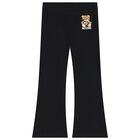 Girls Black Teddy Bear Logo Leggings, 1, hi-res