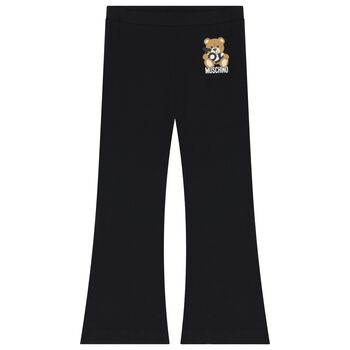 Girls Black Teddy Bear Logo Leggings
