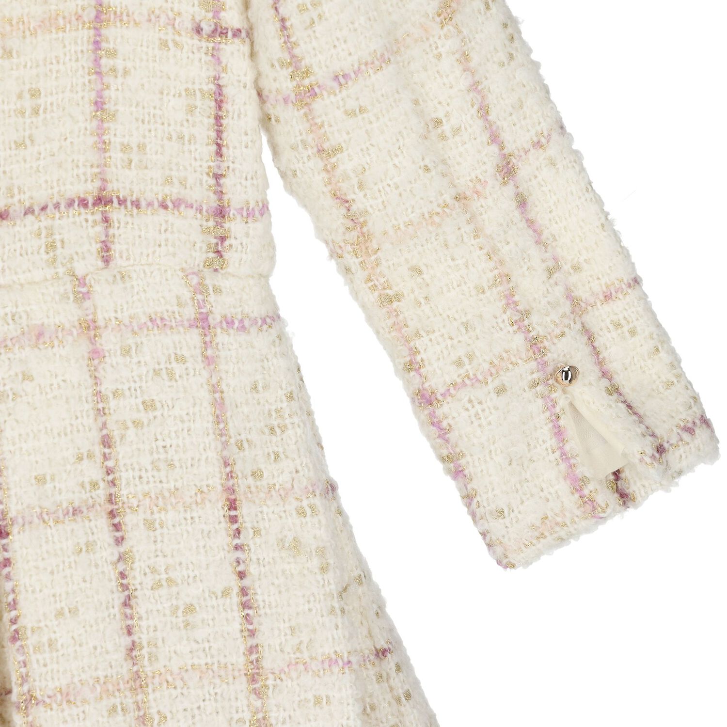 Girls Ivory Plaid Tweed dress, 1, hi-res