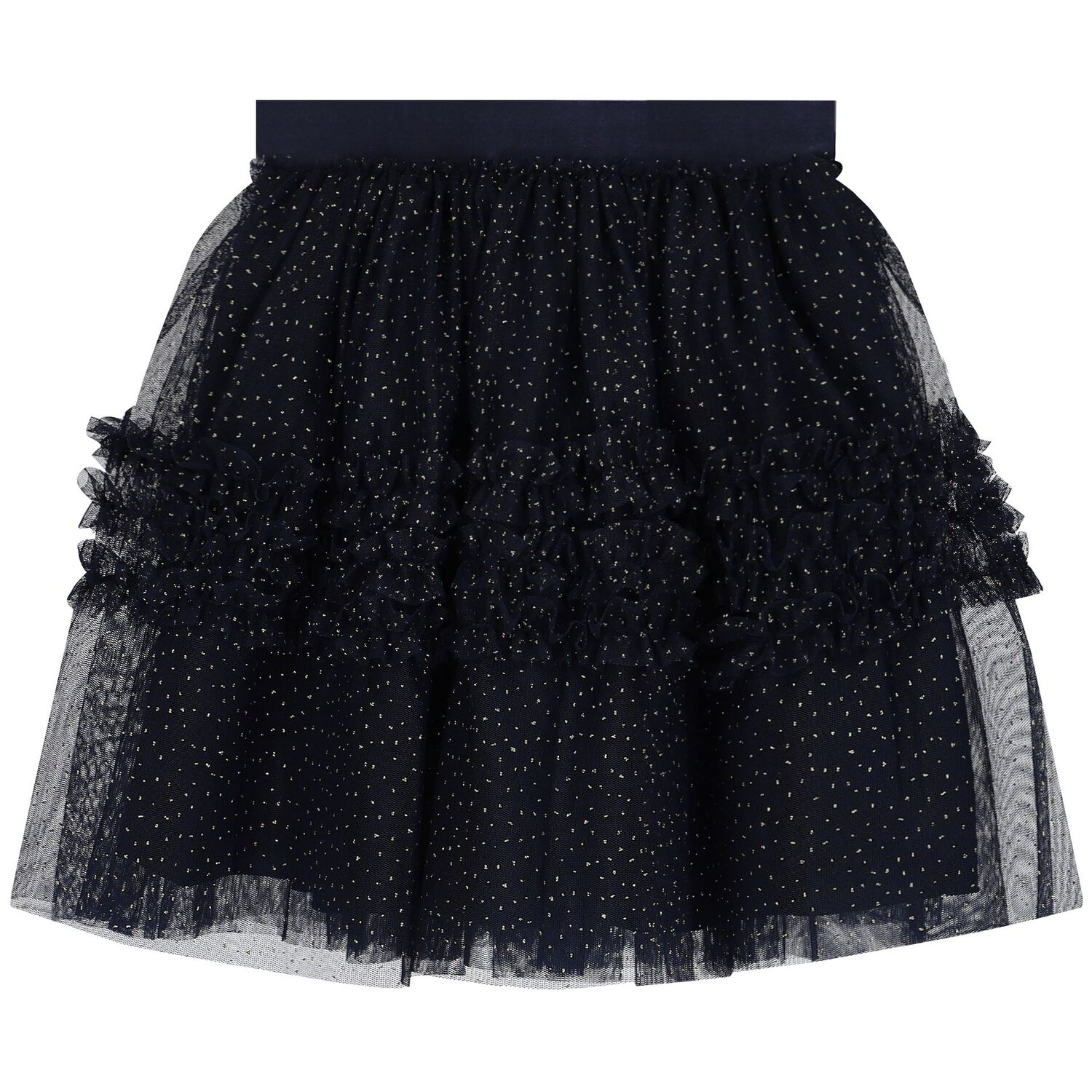Girls Navy Blue & Gold Tulle Skirt, 1, hi-res
