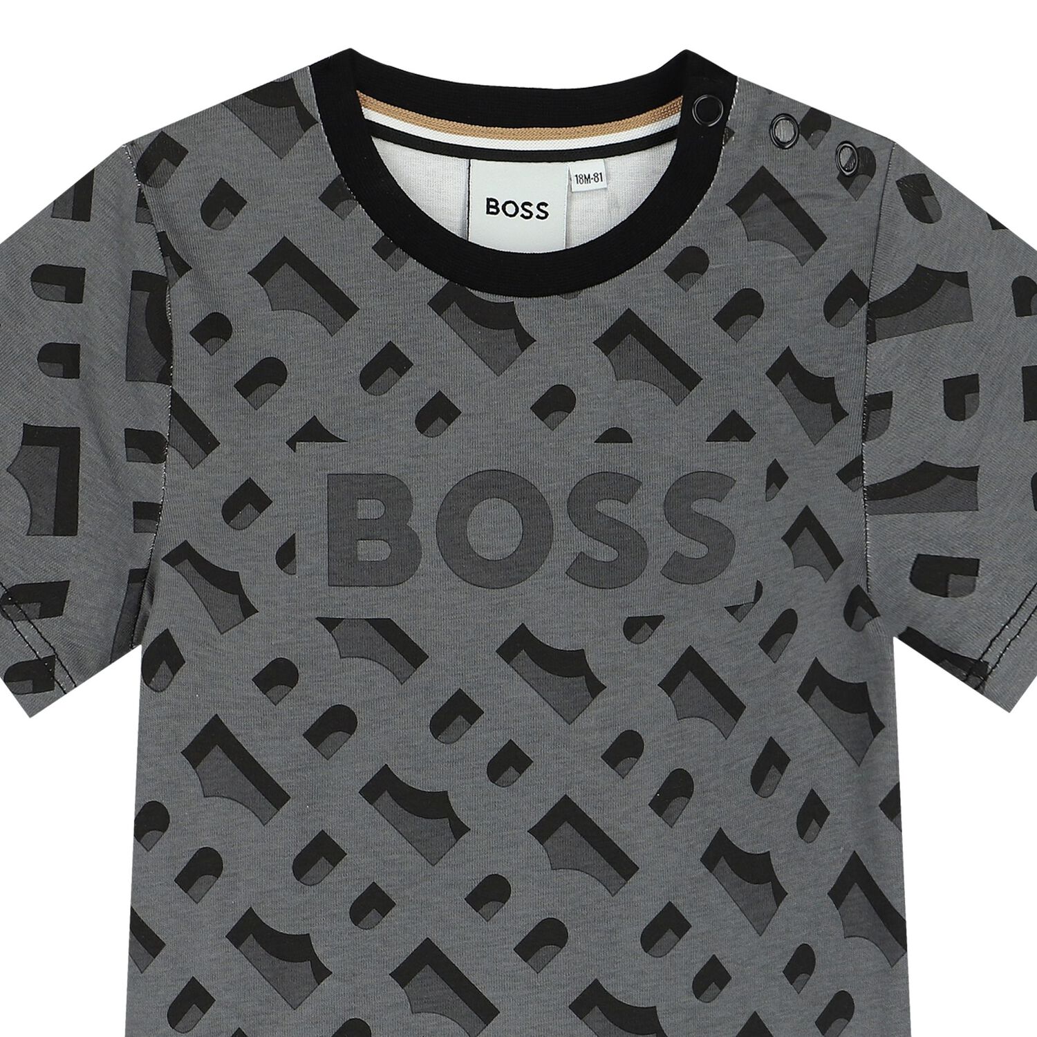 Younger Boys Black & Grey Logo T-Shirt, 1, hi-res