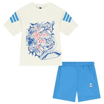 Boys Ivory & Blue Marvel Shorts Set