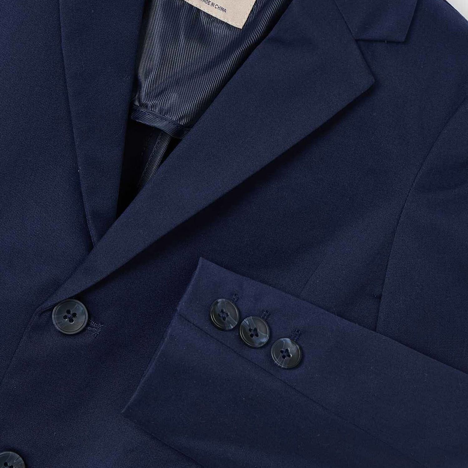 Boys Navy Single Breasted Cotton Blazer, 1, hi-res