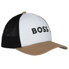 Boys White,Black & Beige Logo Cap, 1, hi-res