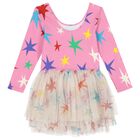 Girls Pink Star Print Dress, 1, hi-res