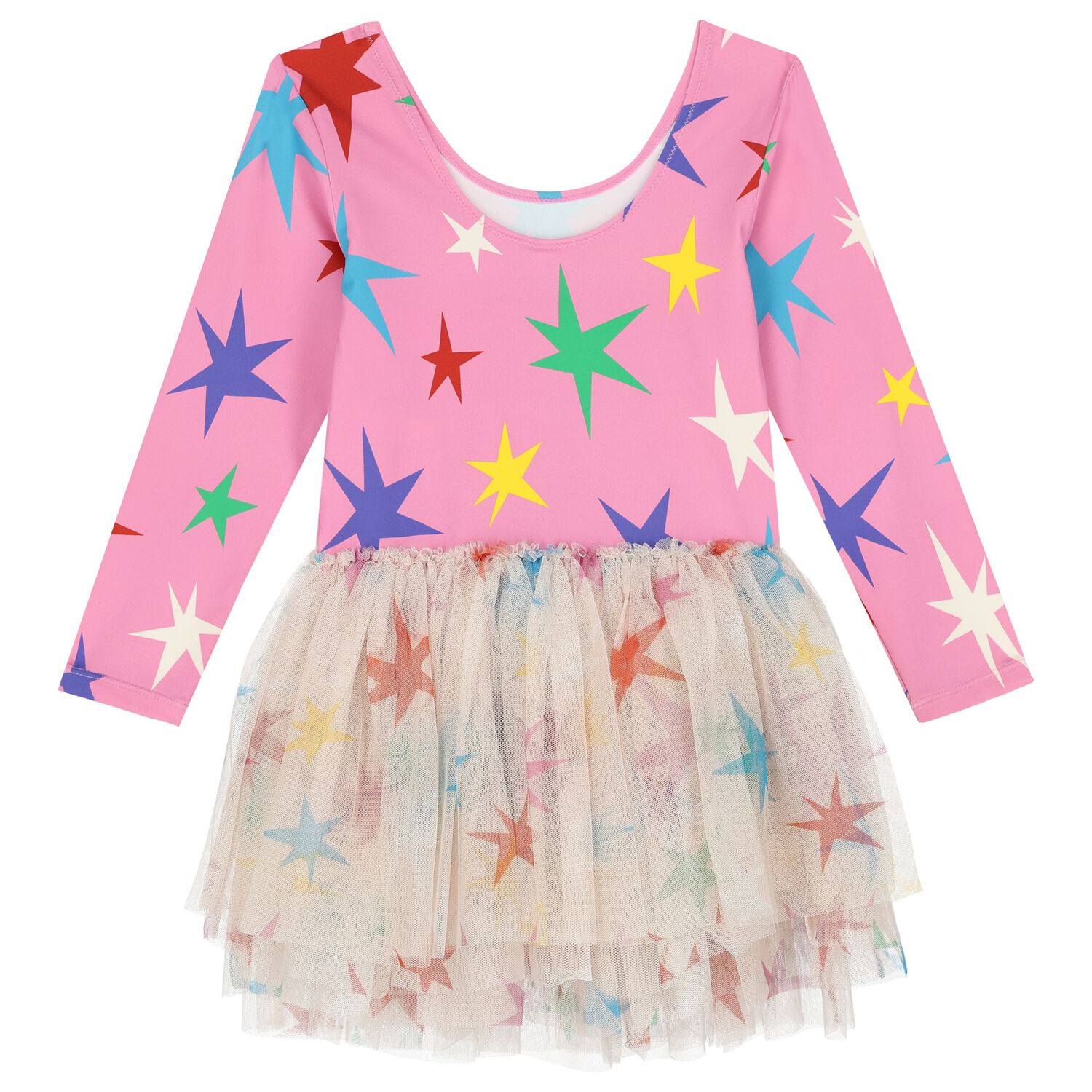 Girls Pink Star Print Dress, 1, hi-res
