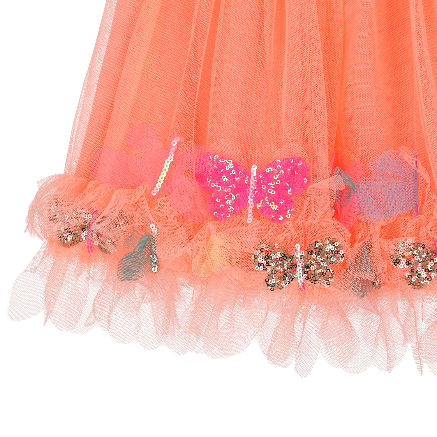 Girls Orange Butterfly Tulle Skirt, 1, hi-res