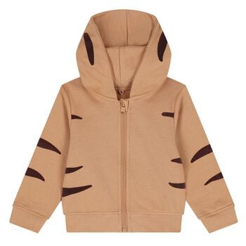 Younger Boys Beige Lion Hooded Zip Up Top