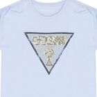 Girls Blue Sequin Logo T-Shirt, 1, hi-res