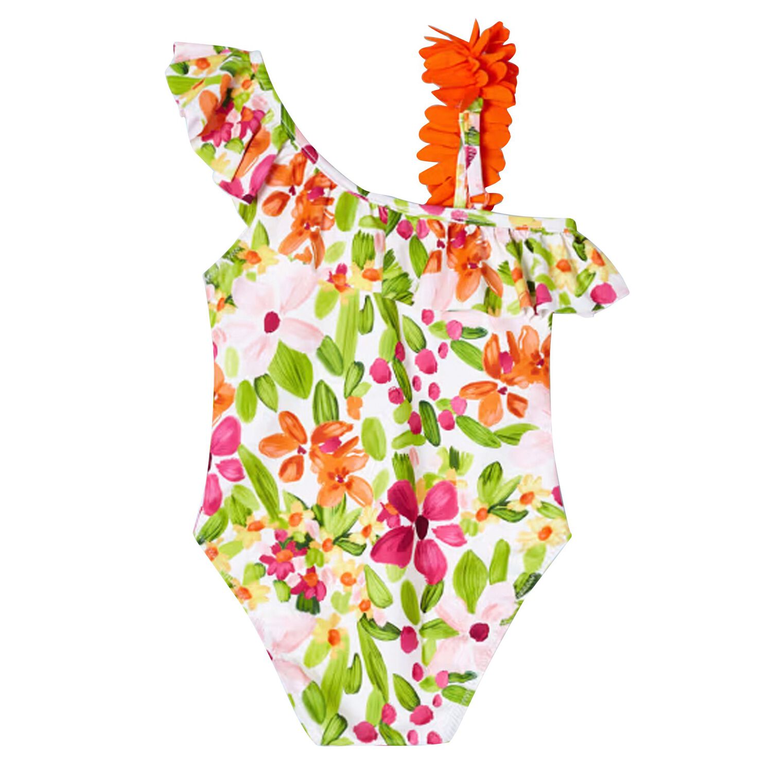 Girls Green & Orange Floral Swimsuit, 1, hi-res image number null