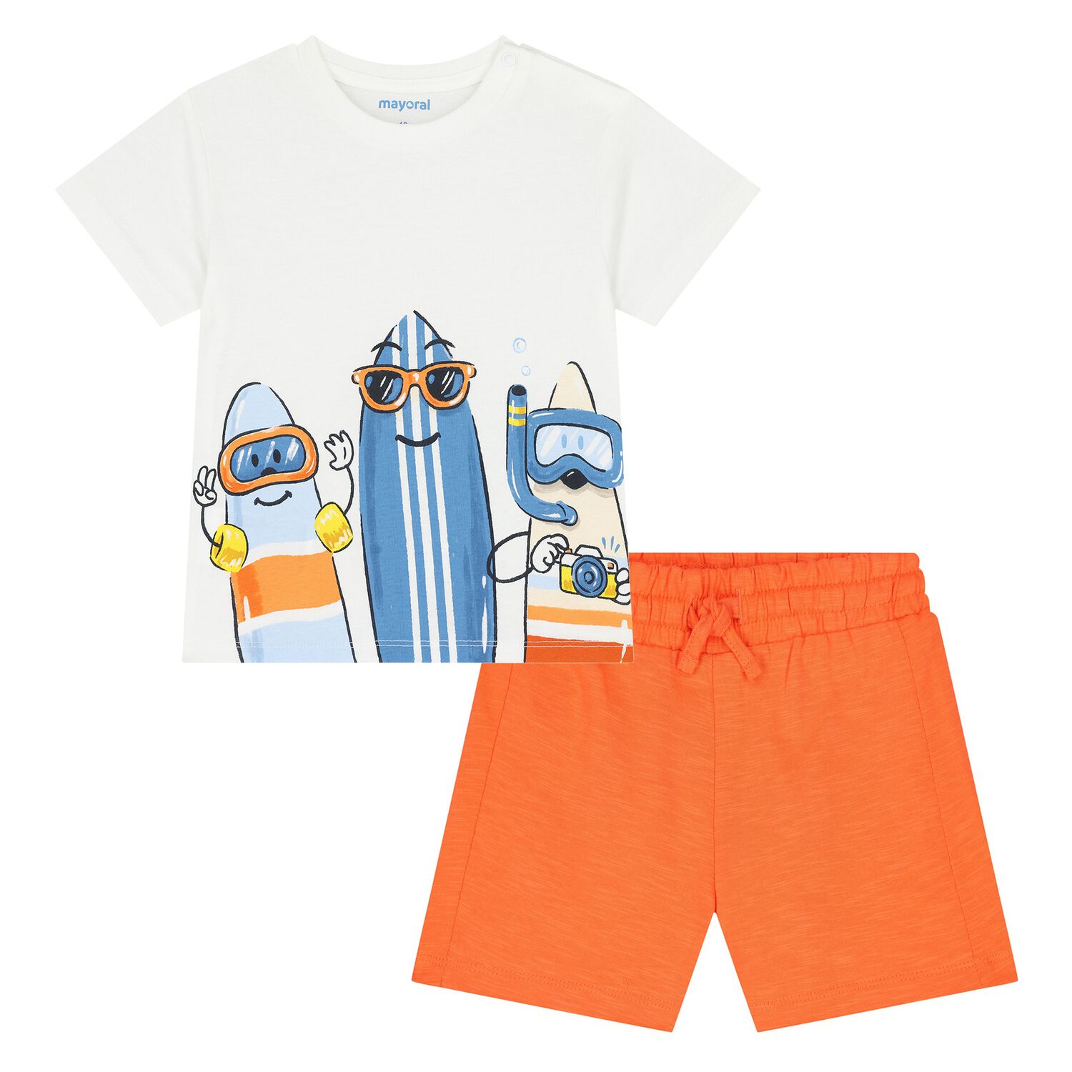 Younger Boys White & Orange Shorts Set, 1, hi-res