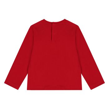 Younger Girls Red Flower Long Sleeve Top
