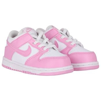 Younger Girls White & Pink Logo Dunk Low Trainers