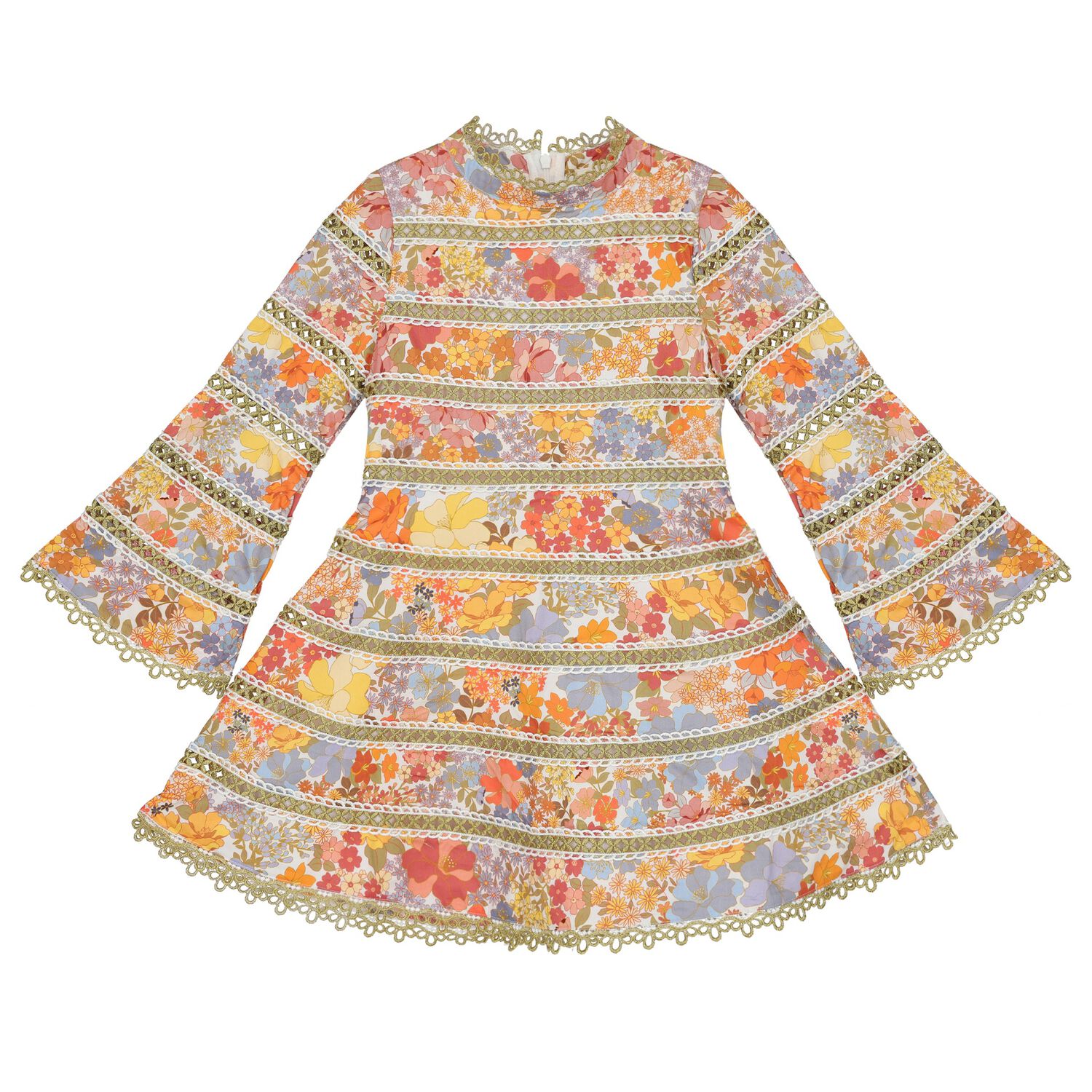 Girls Orange Floral Dress, 1, hi-res