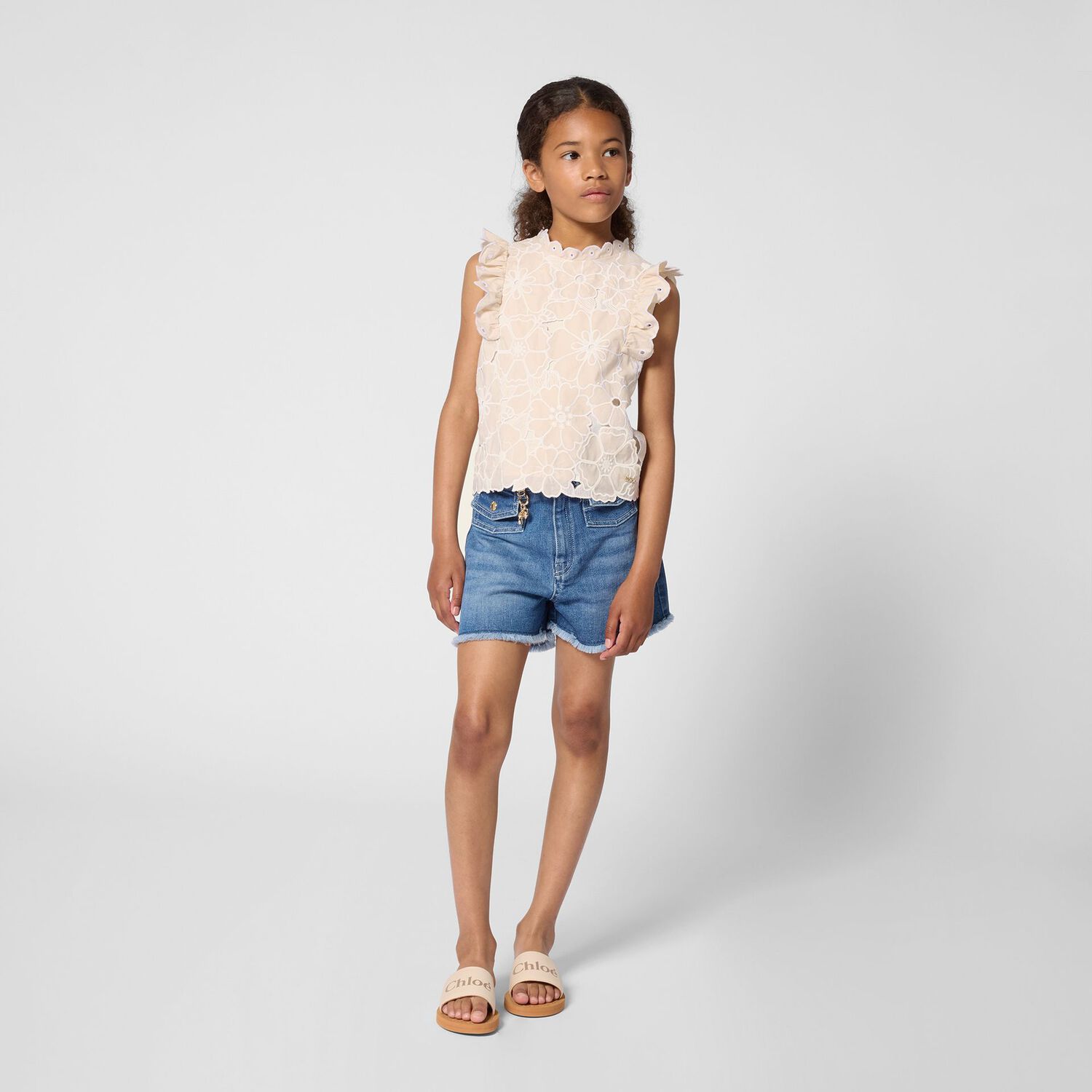 Girls Mini Me Ivory & Beige Logo Sliders, 1, hi-res