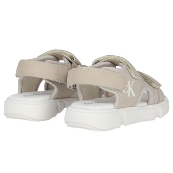 Beige & White Logo Sandals