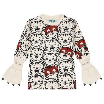 Younger Girls Beige Tiger Long Sleeve Dress