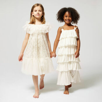 Girls Ivory Tulle Sequin Dress