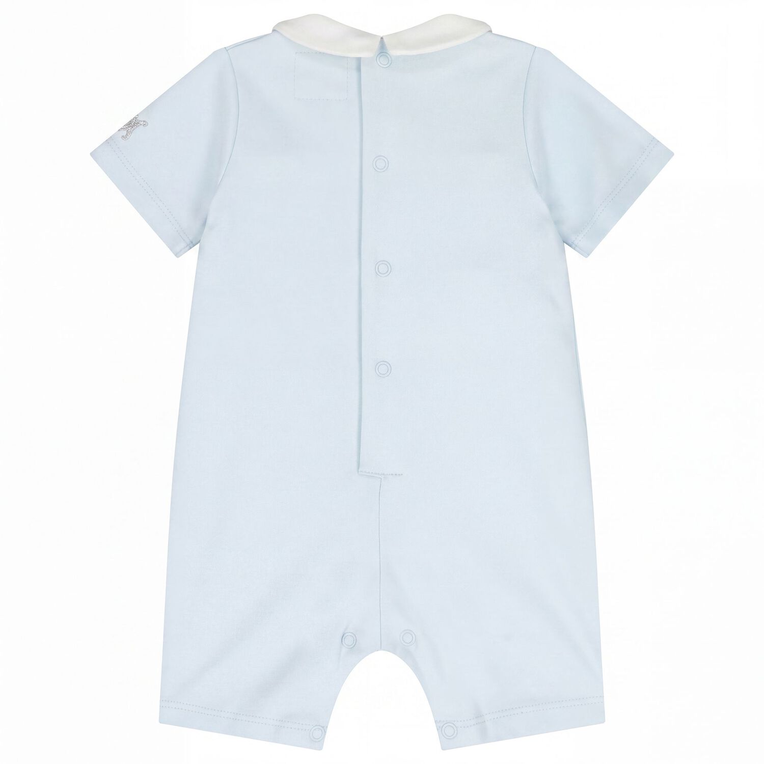 Baby Boys Blue Embroidered Romper, 1, hi-res