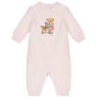Baby Girls Pink Polo Bear Romper, 1, hi-res