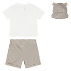 Younger Boys White & Beige Shorts Set, 1, hi-res