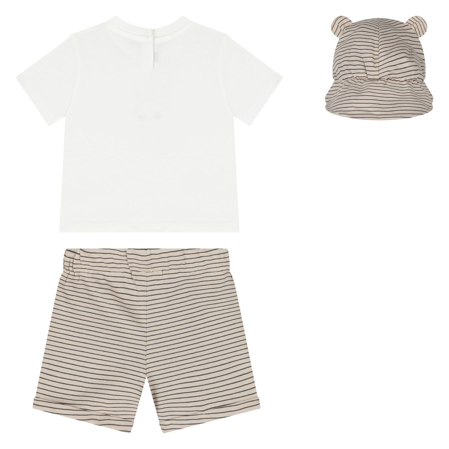 Younger Boys White & Beige Shorts Set, 1, hi-res