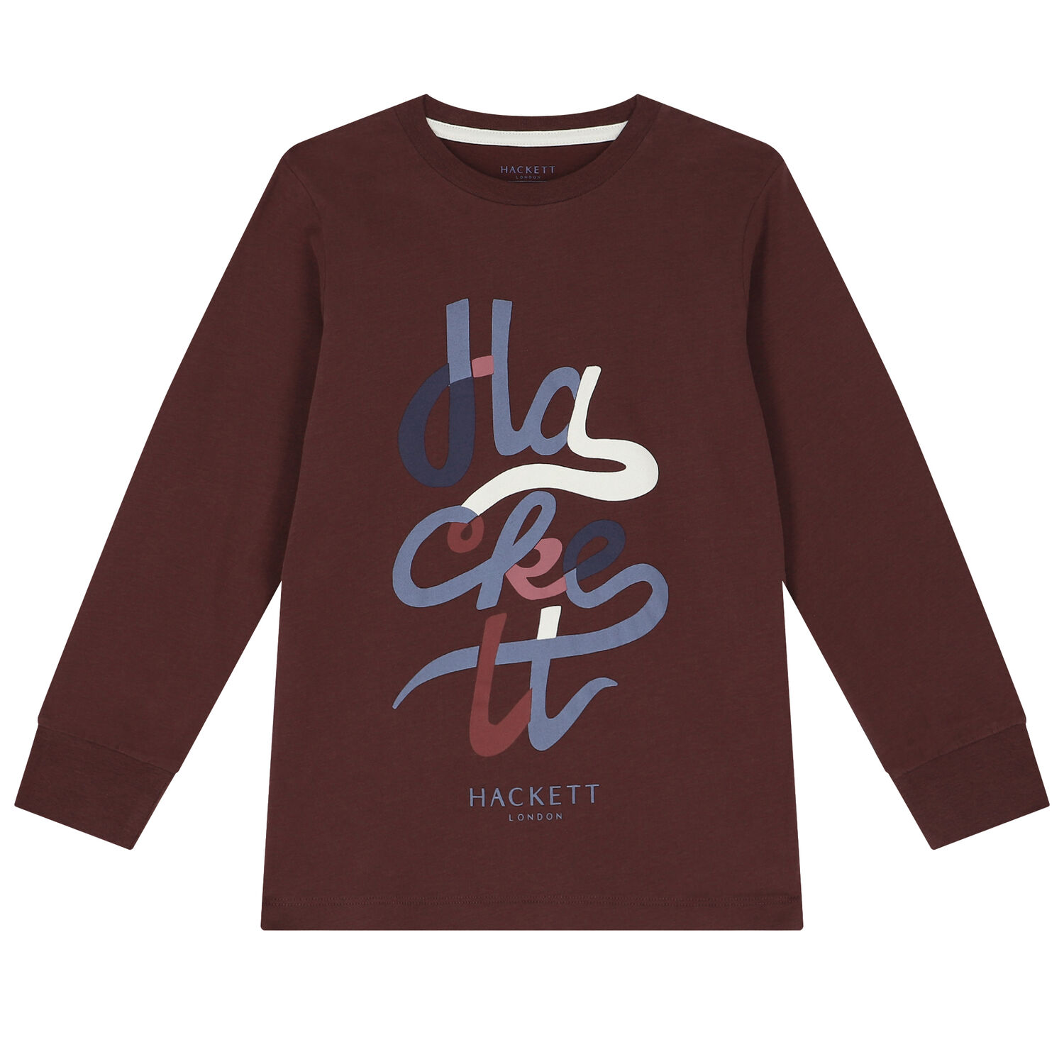 Boys Maroon Logo Long Sleeve Top, 1, hi-res