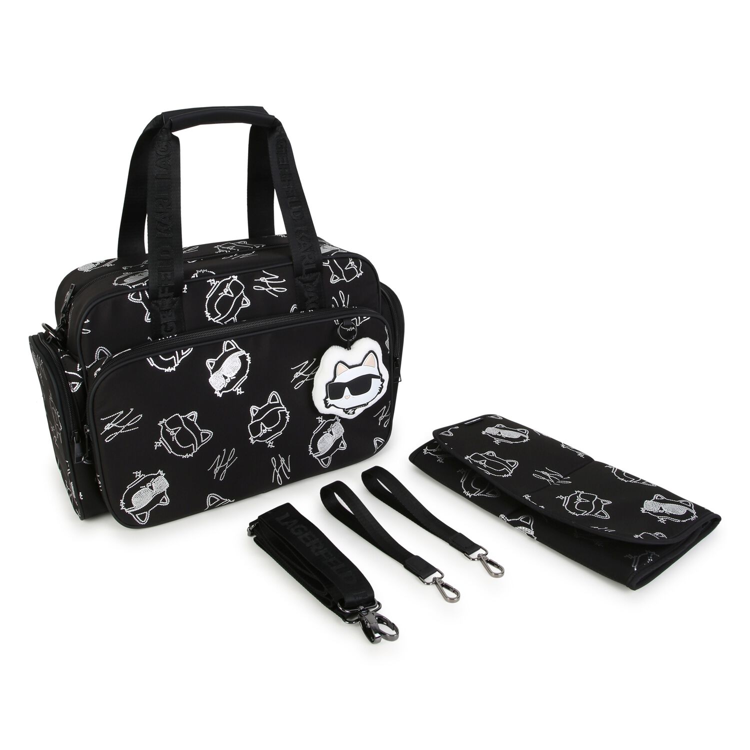 Black & White Choupette Logo Baby Changing Bag ( 37cm ), 1, hi-res