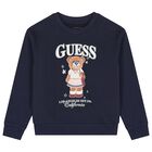 Girls Navy Blue Teddy Bear Logo Sweatshirt, 2, hi-res