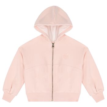 Girls Pink Logo Hooded Zip Up Top