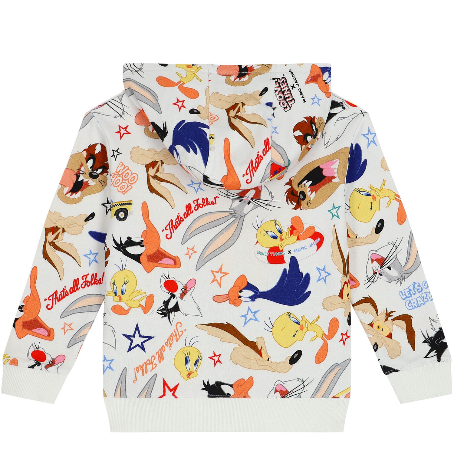 White Looney Tunes Zip Up Top, 1, hi-res