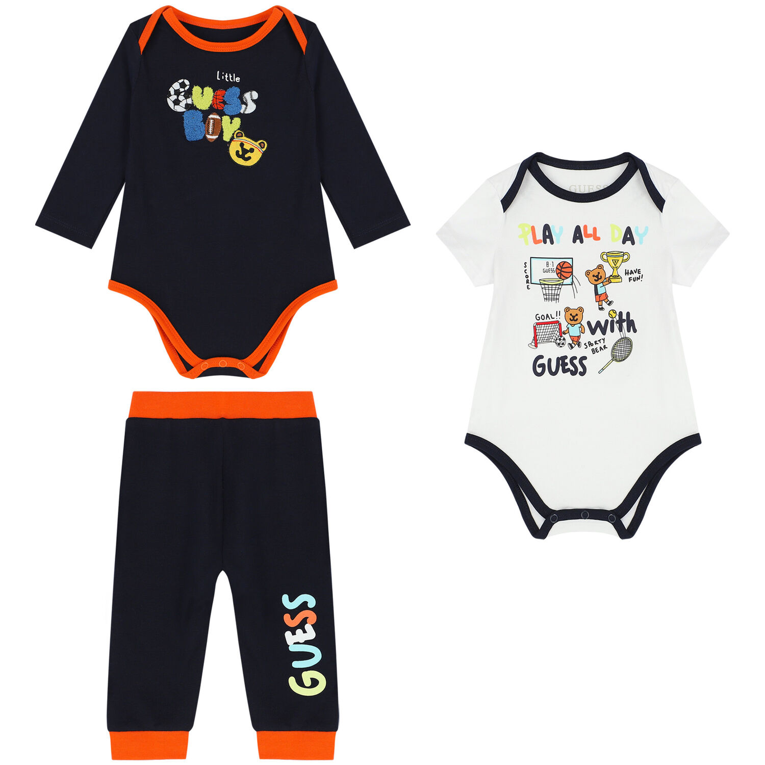 Baby Boys White & Navy Bodysuit Set, 1, hi-res