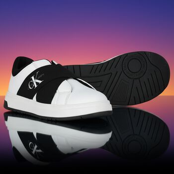 Boys White & Black Logo Trainers