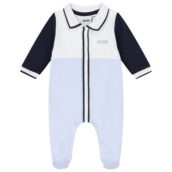 Baby Boys White & Blue Logo Babygrow