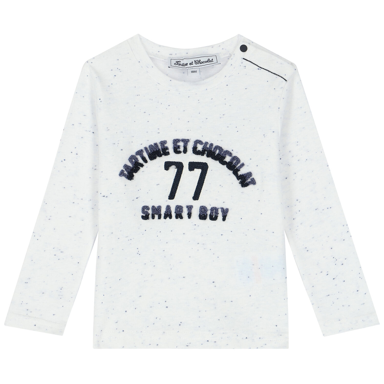 Baby Boys White & Navy Long Sleeve Top, 1, hi-res