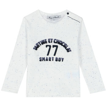 Baby Boys White & Navy Long Sleeve Top
