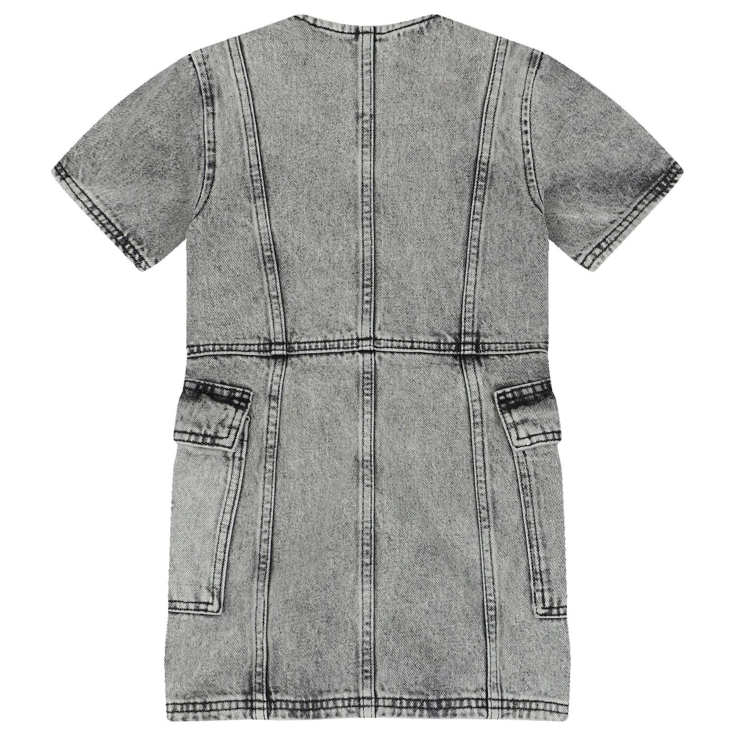 Girls Grey Logo Denim Dress, 1, hi-res