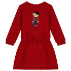 Baby Girls Red Polo Bear Dress Set, 1, hi-res